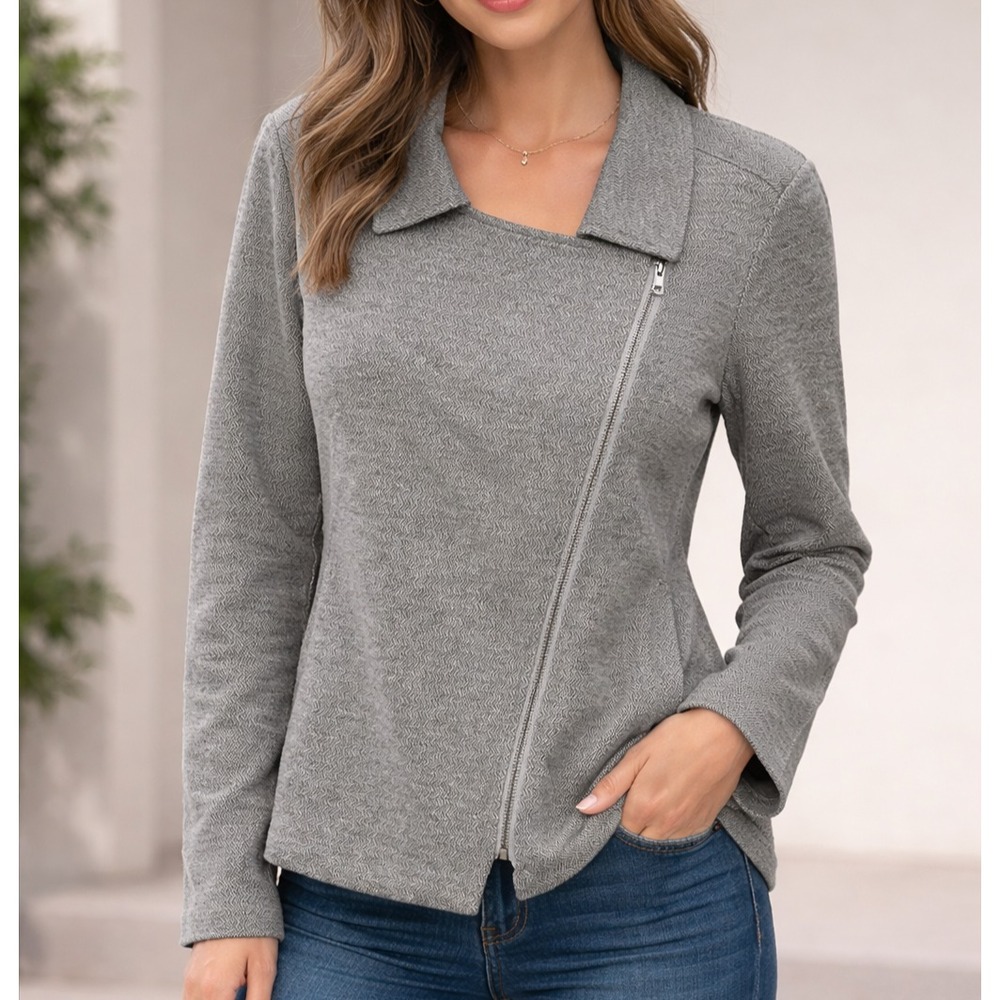 Eileen Fisher Gray Asymmetric Zip Jacket